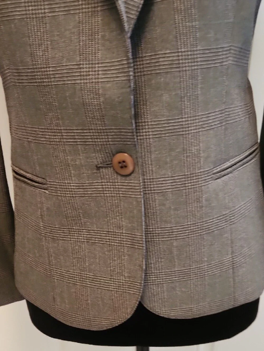 Vintage Haberdashery Tailored Gray Glen Plaid Single-Button Blazer